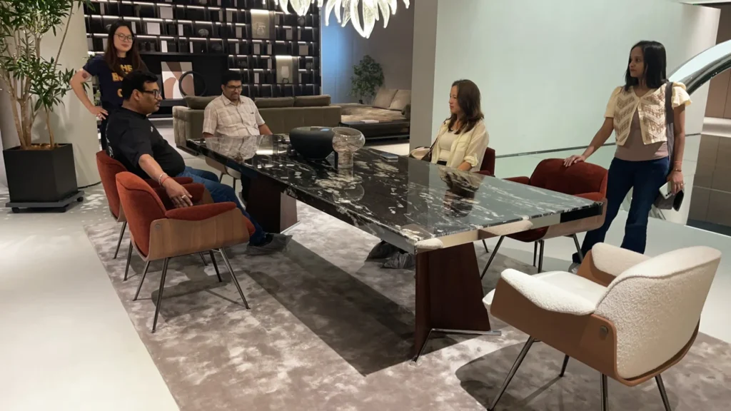 client meeting furniture selection foshan showroom