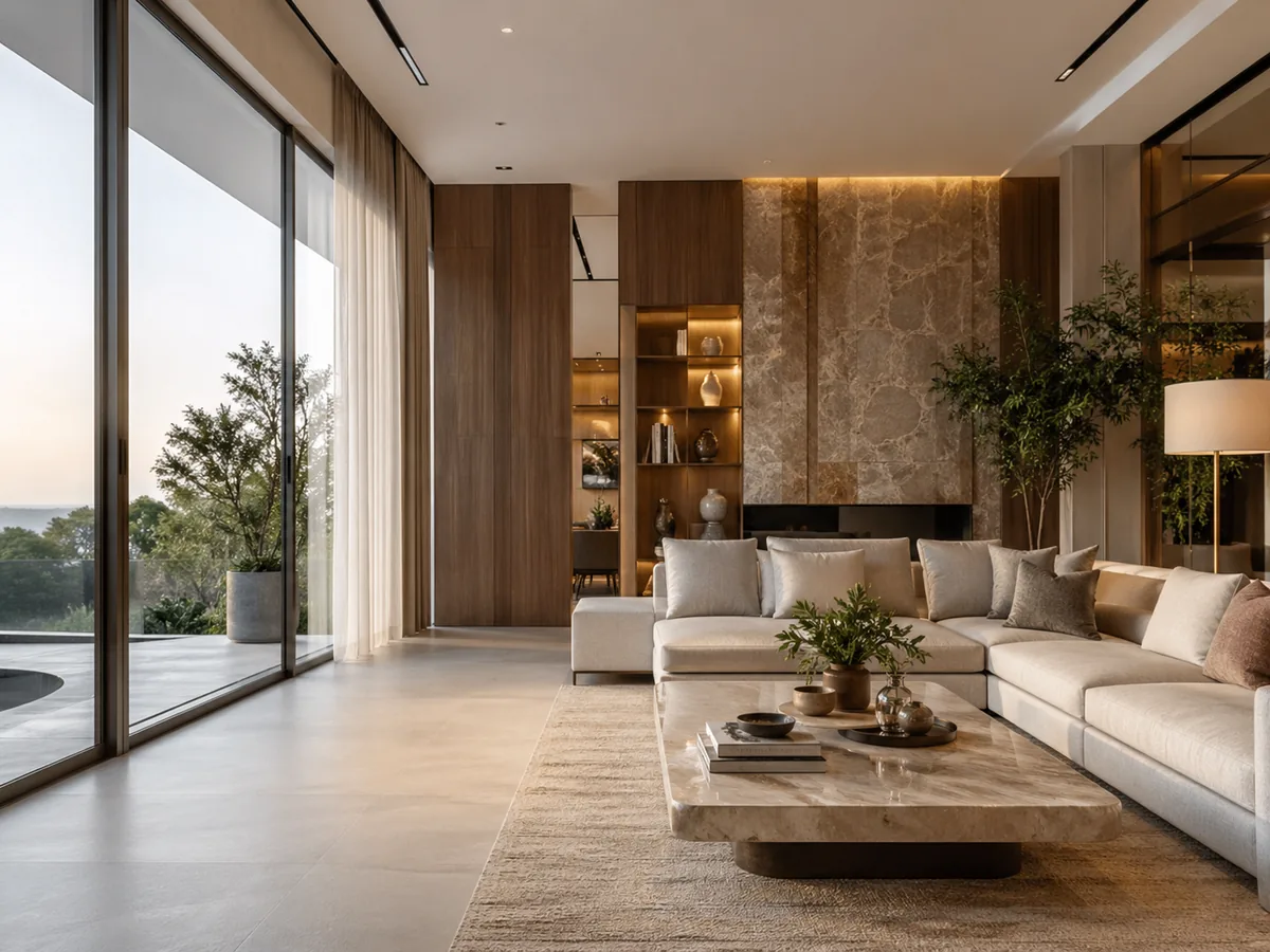 Luxury villa and apartment living room interior for residential furniture sourcing and procurement