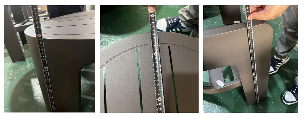 Outdoor furniture dimension inspection with tape measure in China