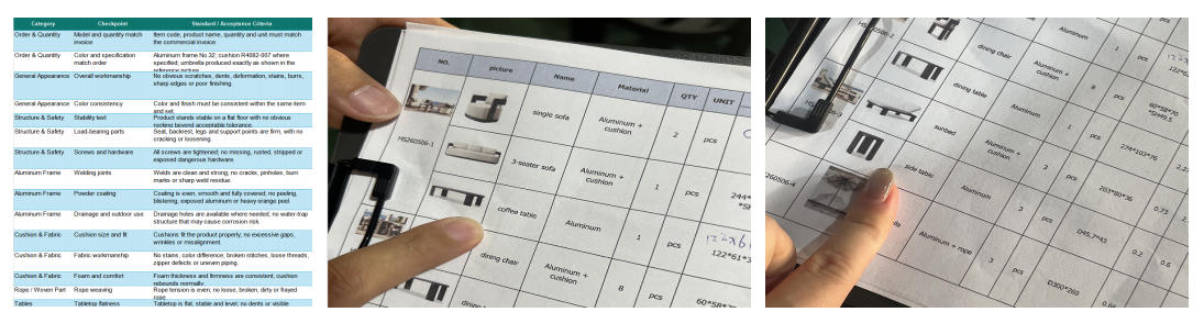Outdoor furniture inspection product list review before QC